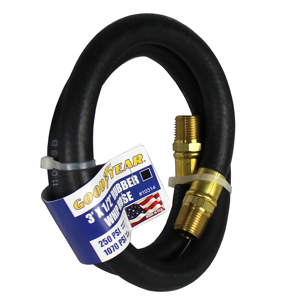 Goodyear 3' X 1/2" Rubber Air Hose Whip 250 PSI USA Made 1/2" NPT 10314(Goodyear 3 X 1 2 Rubber Air Hose Whip 250 Psi Usa Made 1 2 Npt Lead In Hose)