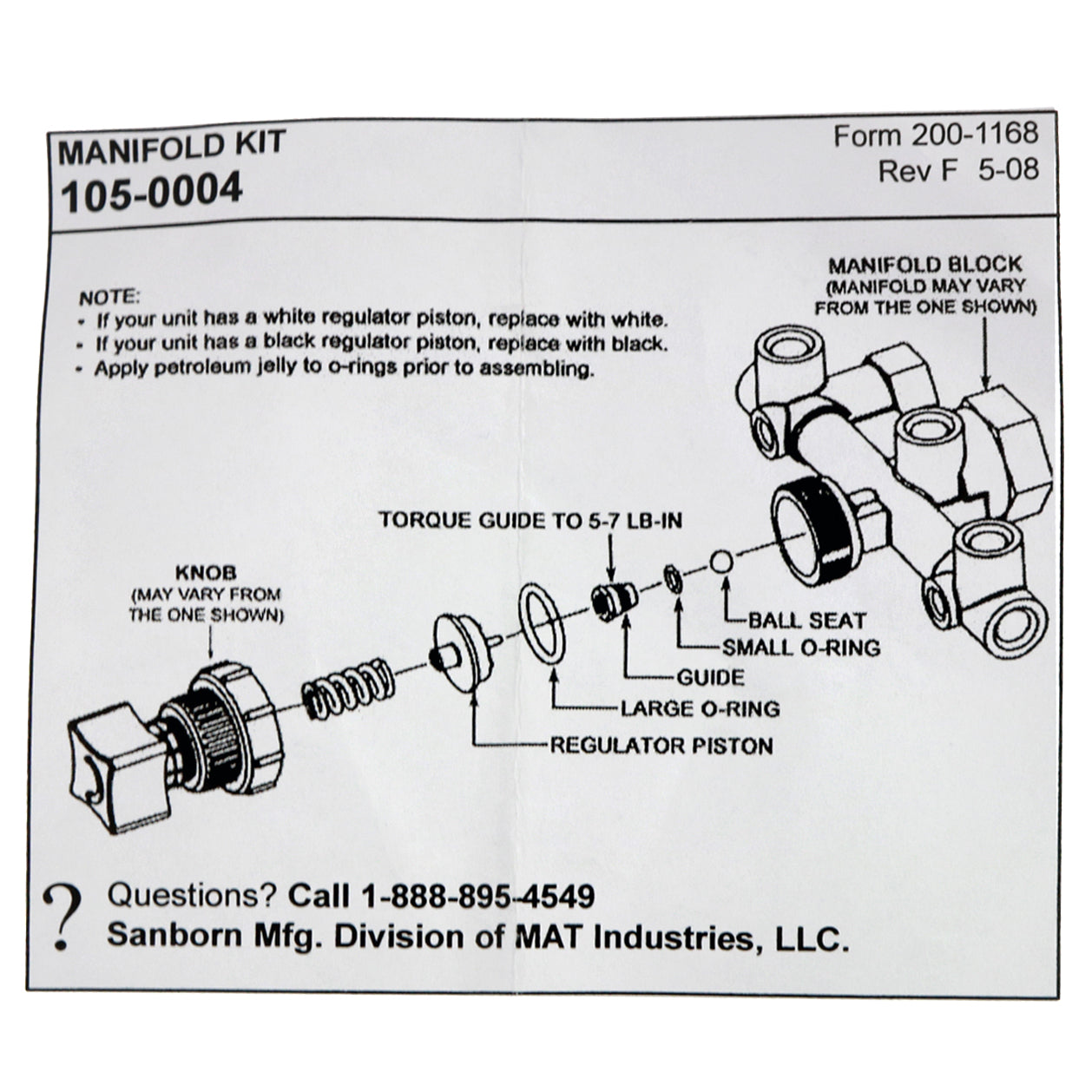 Sanborn Coleman Powermate Air Compressor 105-0004 Regulator Manifold Repair Kit(Sanborn Coleman Powermate Air Compressor 105 0004 Regulator Manifold Repair Kit)