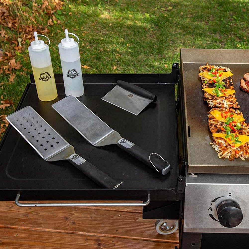 Pit Boss Deluxe 5 Piece Griddle Tool Set Accessories Kit Bottle Spatula Scraper(Pit Boss Griddle Accessory Tool Kit 20010)