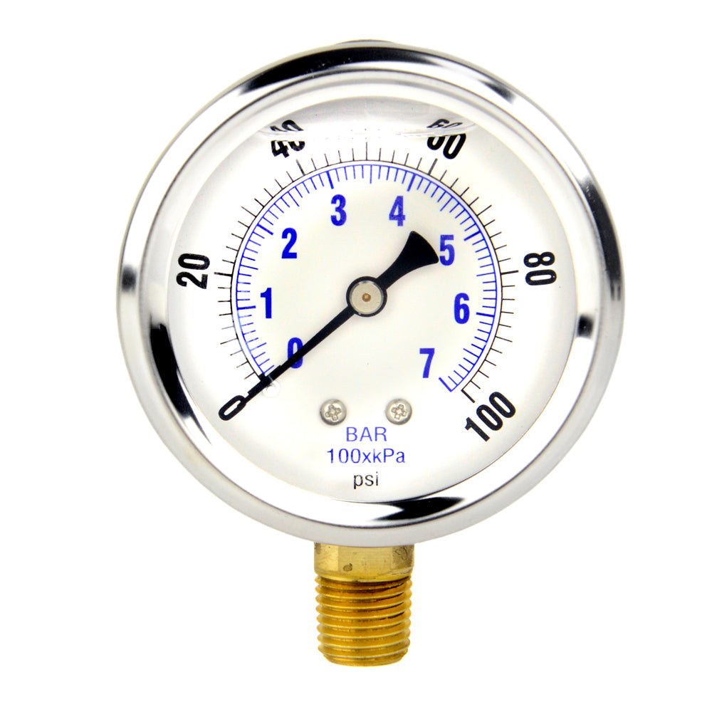 Liquid Filled 0-100 PSI Lower Side Mount Air Pressure Gauge With 2.5" Face(Liquid Filled 0 100 Psi Lower Side Mount Air Pressure Gauge With 2 5 Face)