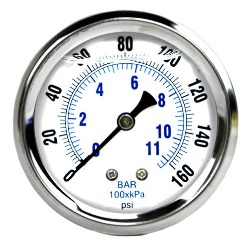 Liquid Filled 0-160 PSI Center Back Mount Air Pressure Gauge With 2.5" Face(Liquid Filled 0 160 Psi Center Back Mount Air Pressure Gauge With 2 5 Face)