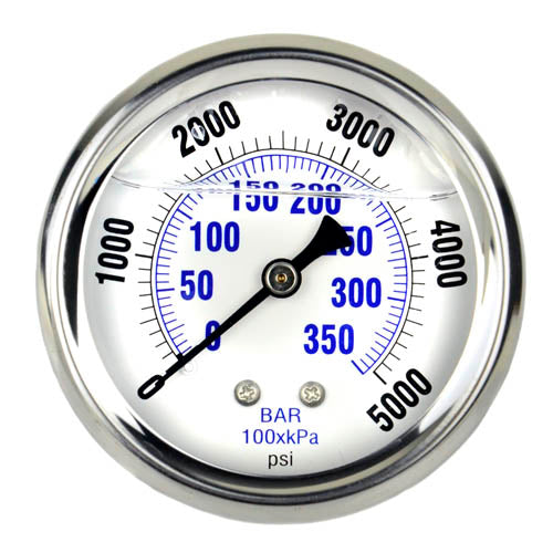 Liquid Filled 0-5,000 PSI Center Back Mount Air Pressure Gauge With 2.5" Face(Liquid Filled 0 5 000 Psi Center Back Mount Air Pressure Gauge With 2 5 Face)