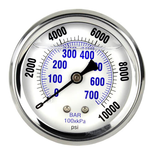Liquid Filled 0-10,000 PSI Center Back Mount Air Pressure Gauge With 2.5" Face(Liquid Filled 0 10 000 Psi Center Back Mount Air Pressure Gauge With 2 5 Face)
