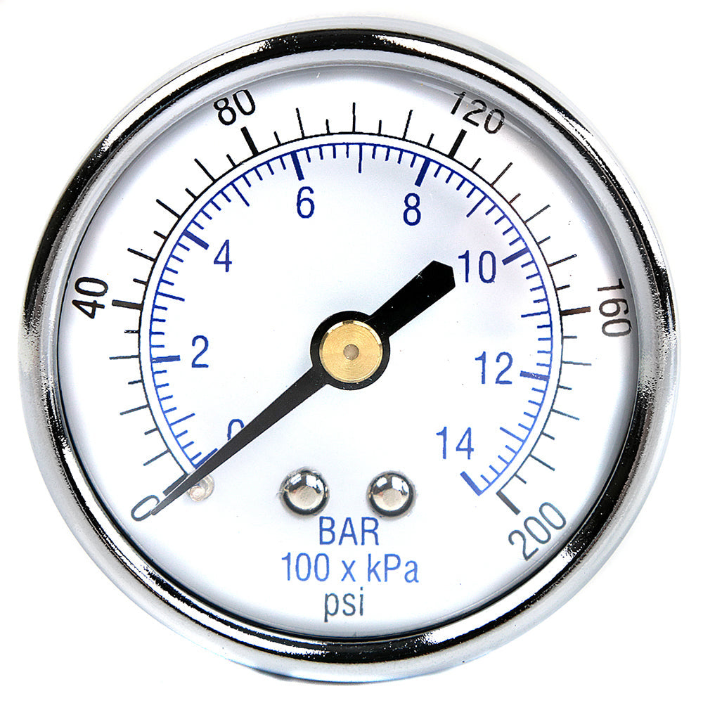 1/4" 0-200 PSI Air Pressure Gauge Center Back Mount With 2" Face(1 4 0 200 Psi Air Pressure Gauge Center Back Mount With 2 Face)