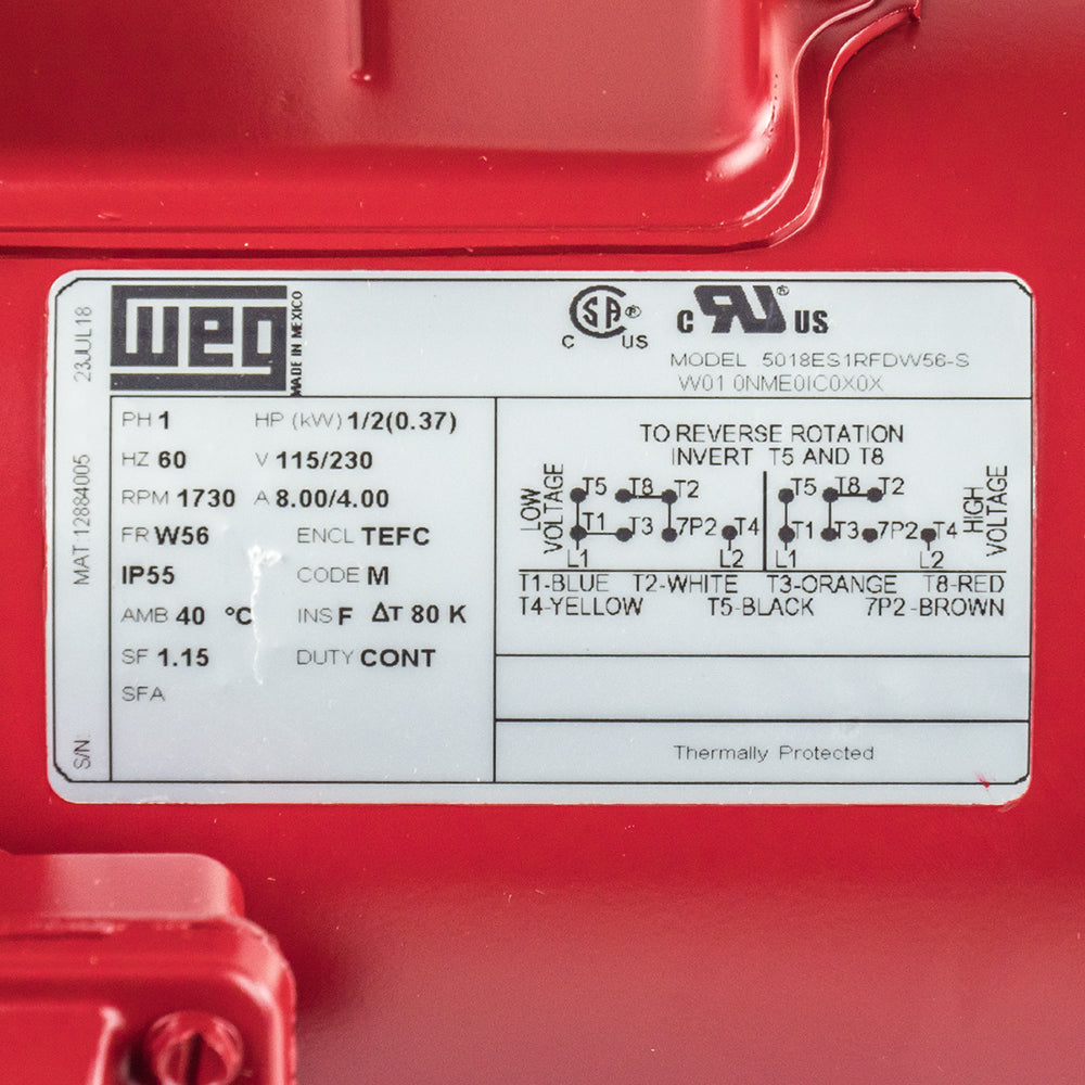 1/2 HP Single Phase Farm Duty Electric Motor 1730 RPM W56 Frame 115-230V TEFC WEG(1 2 Hp Air Compressor Electric Motor W56 Frame 1730 Rpm Single Phase Weg New)