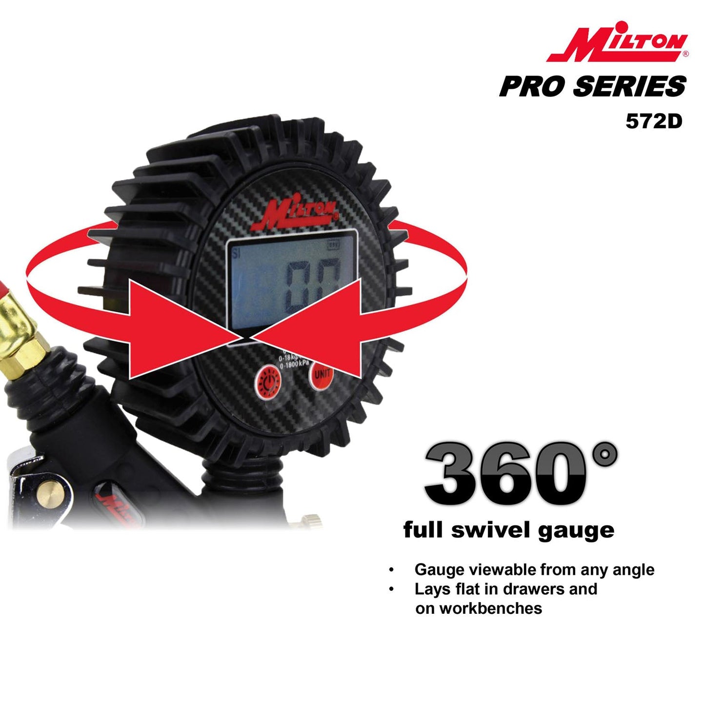 255 PSI Pro Digital Tire Inflator Gauge Kwik Grip Safety Air Chuck Milton 572D(Digital Tire Inflator Pressure Pistol Grip Gauge Kwik Change Safety Chuck 36 Hose Milton 572d)