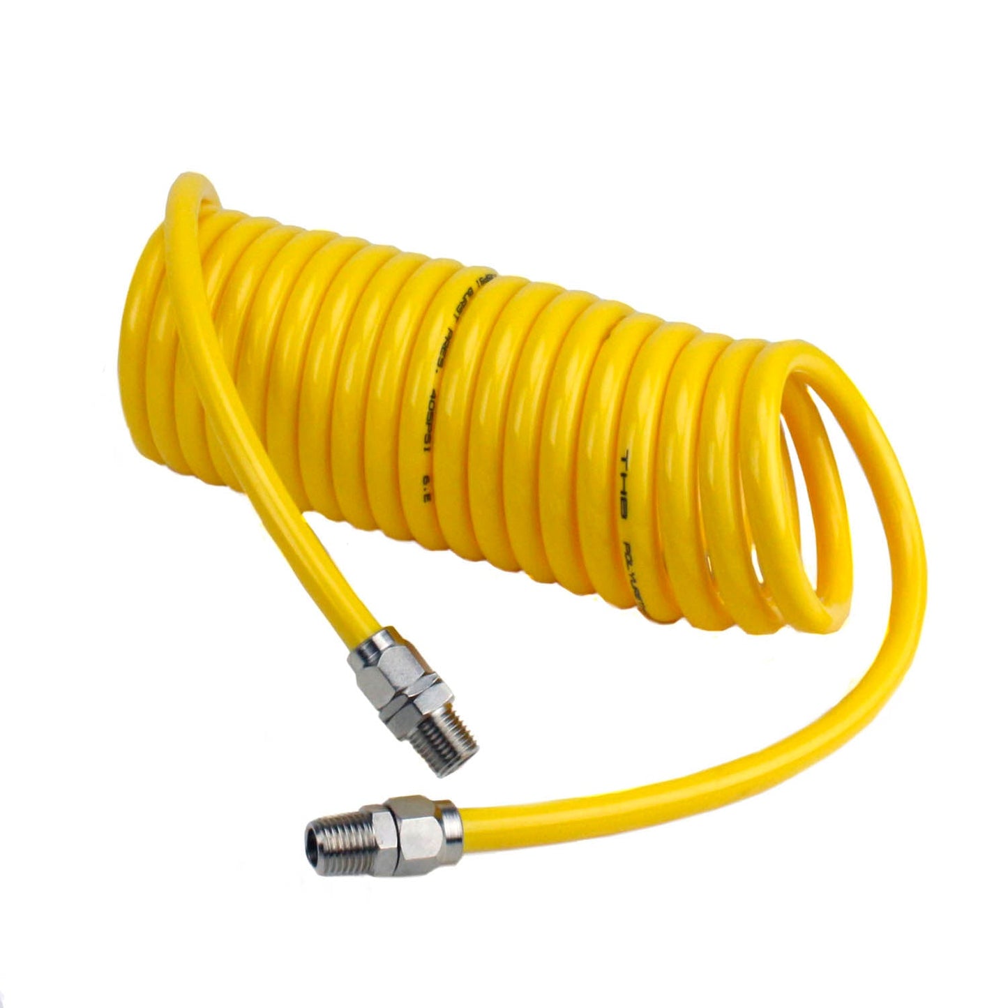 Premium 1/4" X 15' Air Compressor Coil Hose Polyurethane Coiled With Swivel End Yellow(Premium 1 4 X 15 Air Compressor Coil Hose Polyurethane Coiled With Swivel End Yellow)