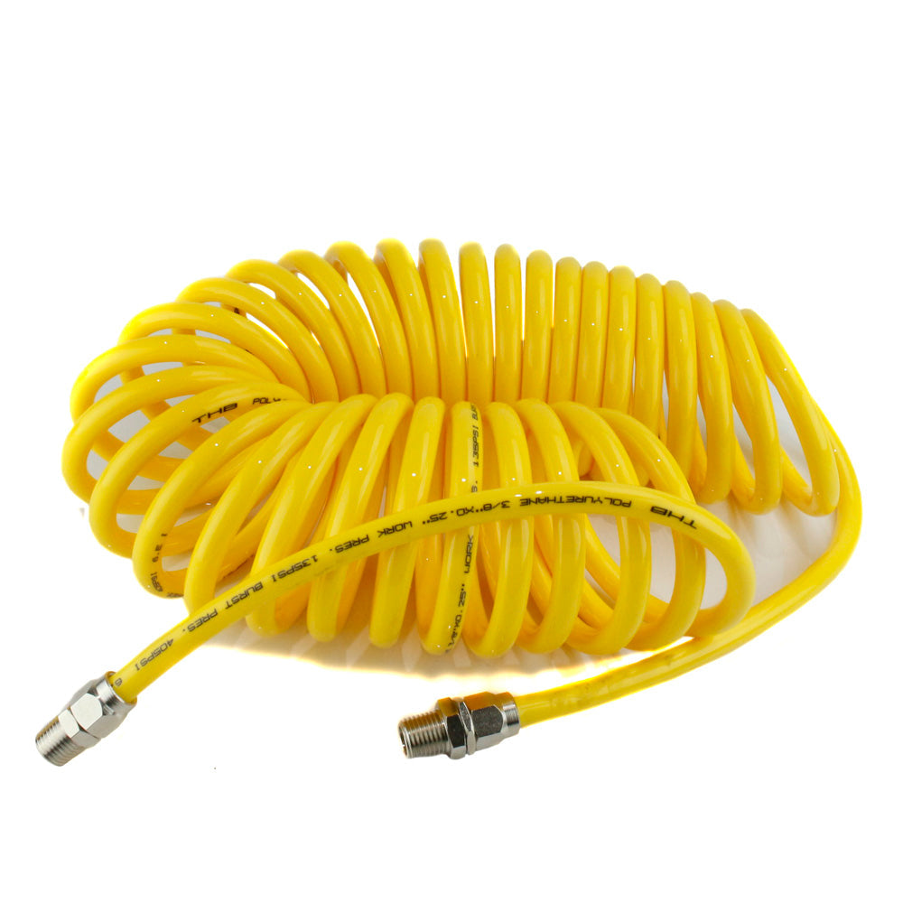 Premium 1/4" X 25' Air Compressor Coil Hose Spiral Polyurethane With Swivel End Yellow(Premium 1 4 X 25 Air Compressor Coil Hose Spiral Polyurethane With Swivel End Yellow)