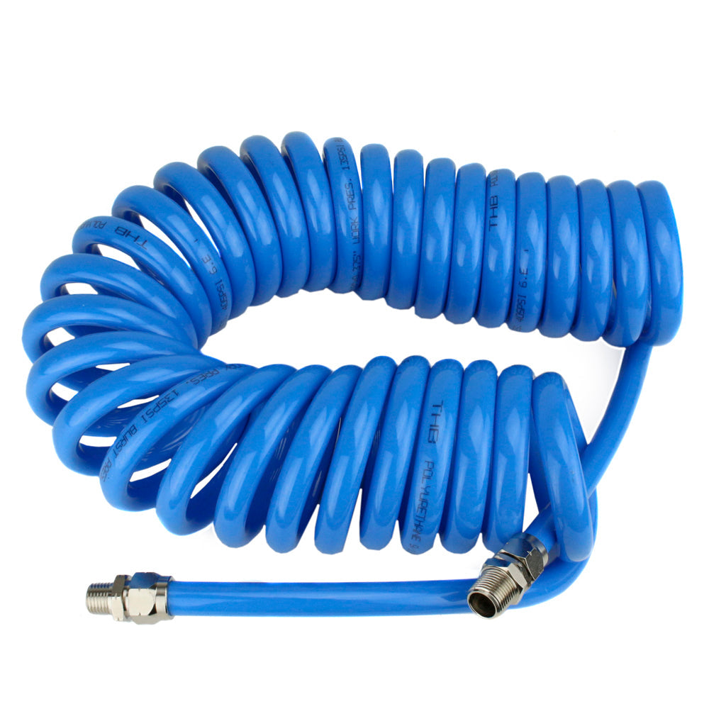 Coiled 3/8" X 25' Polyurethane Air Compressor Coil Hose Recoil AU-2067BL(Coiled High Quality 3 8 X 25 Polyurethane Air Compressor Coil Hose Recoil New)