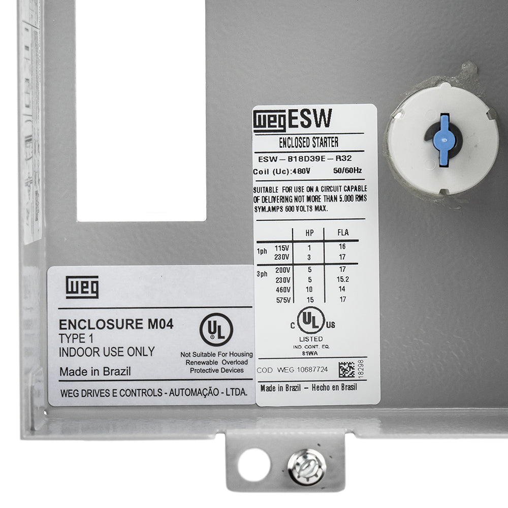 WEG 10 HP Three Phase Magnetic Starter Electric Motor Control NEMA 1 460-480 V(Weg 10 Hp Three Phase Magnetic Starter Electric Motor Control Nema 1 460 480 V)