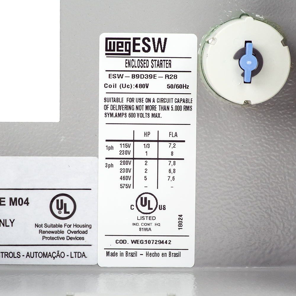 WEG 2 HP Three Phase Magnetic Starter Electric Motor Control NEMA 1 230V(Weg 2 Hp Three Phase Magnetic Starter Electric Motor Control Nema 1 230v)