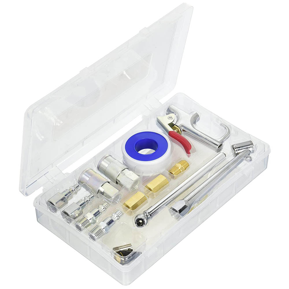 Air Compressor Accessories(18 Piece Blow Gun Accessory Kit Safety Adapter Inflator Neeldes Dual Head Chuck Pencil Gauge M Style Couplers Exelair Milton Ex0318bkit)