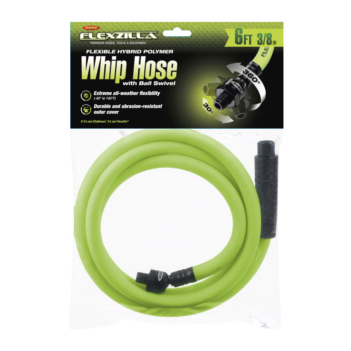 Legacy Flexzilla 3/8" X 6' FT Air Hose Whip With Ball Swivel(Flexzilla 3 8 X 6 Ft Air Hose Whip With Ball Swivel)