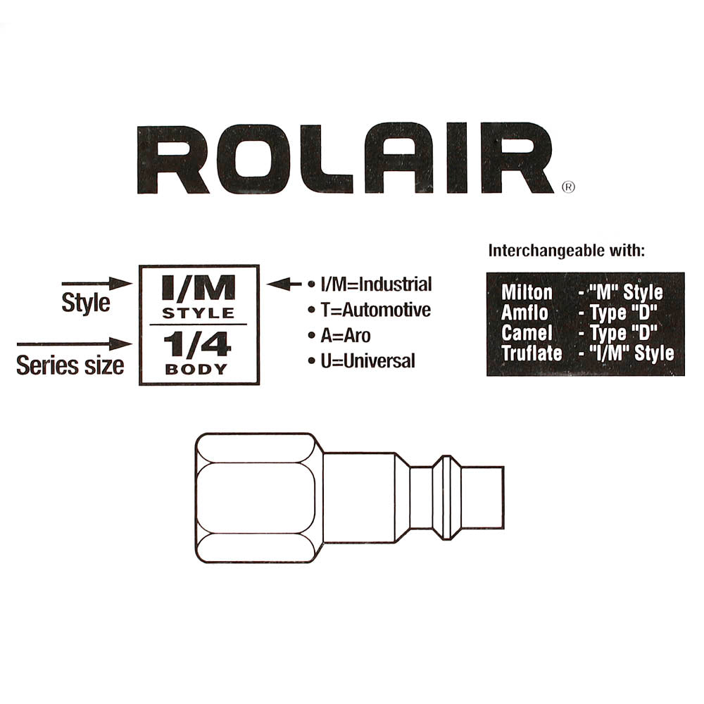Rolair 1/4" Industrial I/M Steel Plugs With 1/4" Female NPT 2 Pack PIF-14-2C(Rolair Female 1 4 Industrial Plug Set)