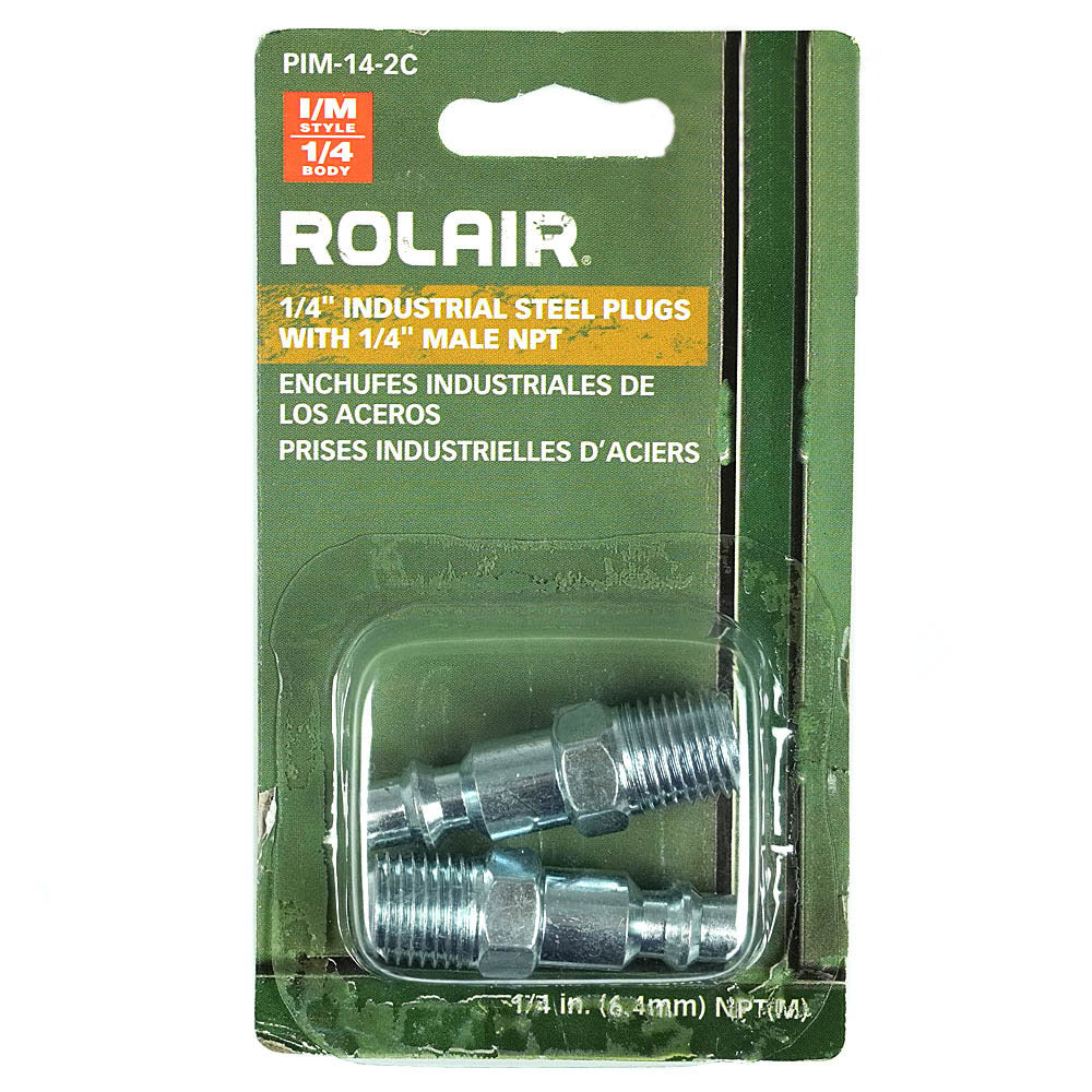 1/4" Industrial I/M Style Steel Plug With 1/4" Male NPT Thread Pair Rolair PIM-14-2C(Rolair Male 1 4 Industrial Plug)