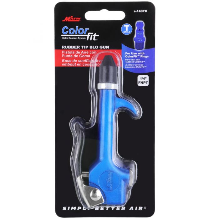 Milton S-148TC Blowgun Lever Hook Style 1/4" NPT T Style Compatible Rubber Tip(1 4 Npt Lever Blow Gun Tool Rubber Tip Nozzle Colorfit By Milton Blue S 148tc)