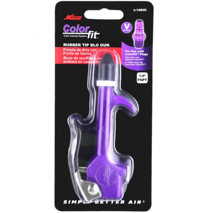 Milton S-148VC Blowgun Lever Hook Style 1/4" NPT V Style Compatible Rubber Tip(1 4 Npt Lever Blow Gun Tool Rubber Tip Nozzle Colorfit By Milton Purple S 148vc)