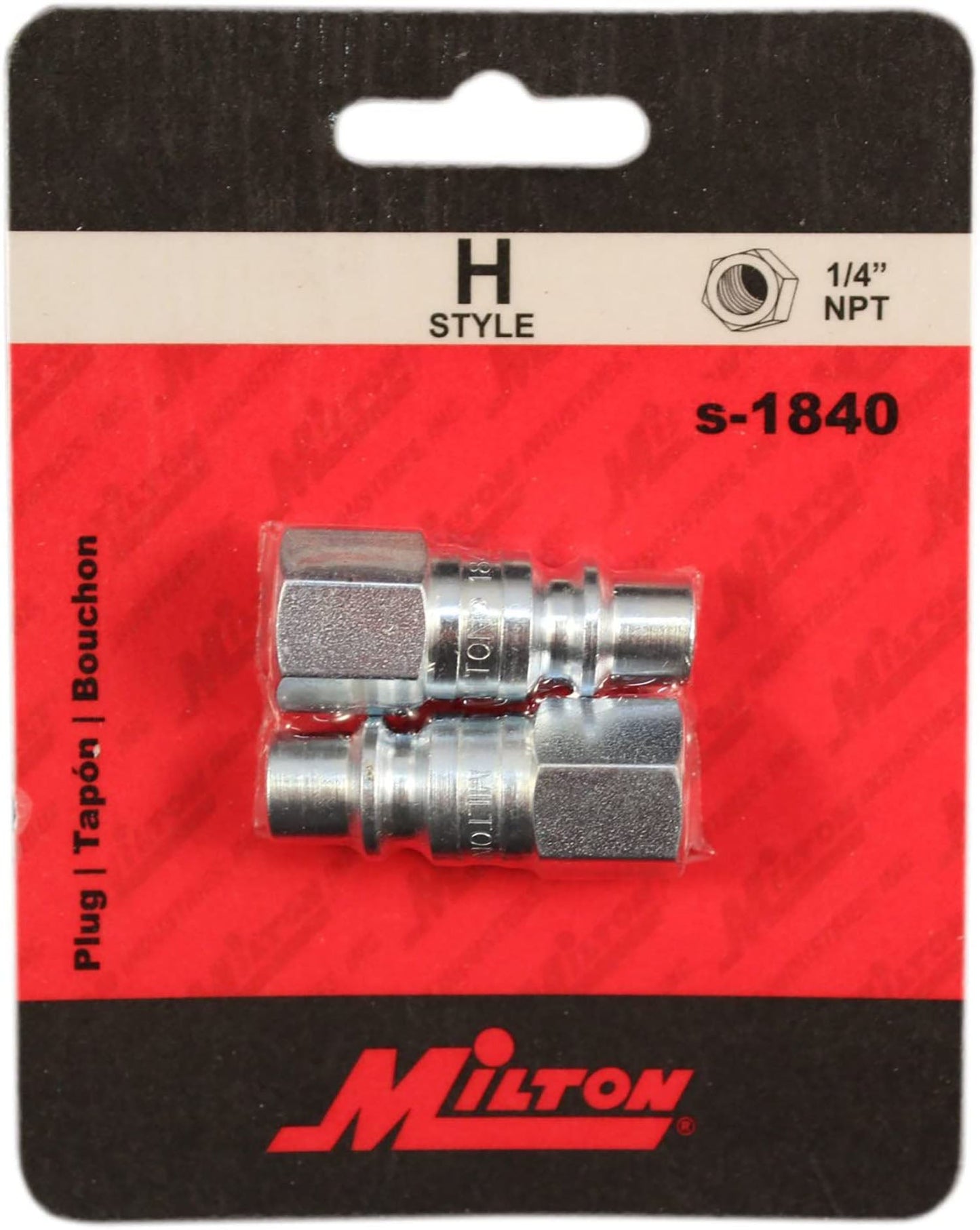 Milton H Style Plugs 1/4" Female NPT Steel Quick Release Plugs S-1840 Two Pack(1 4 Fnpt H Style Plug Hardened Steel 67 Scfm Milton S 1840)