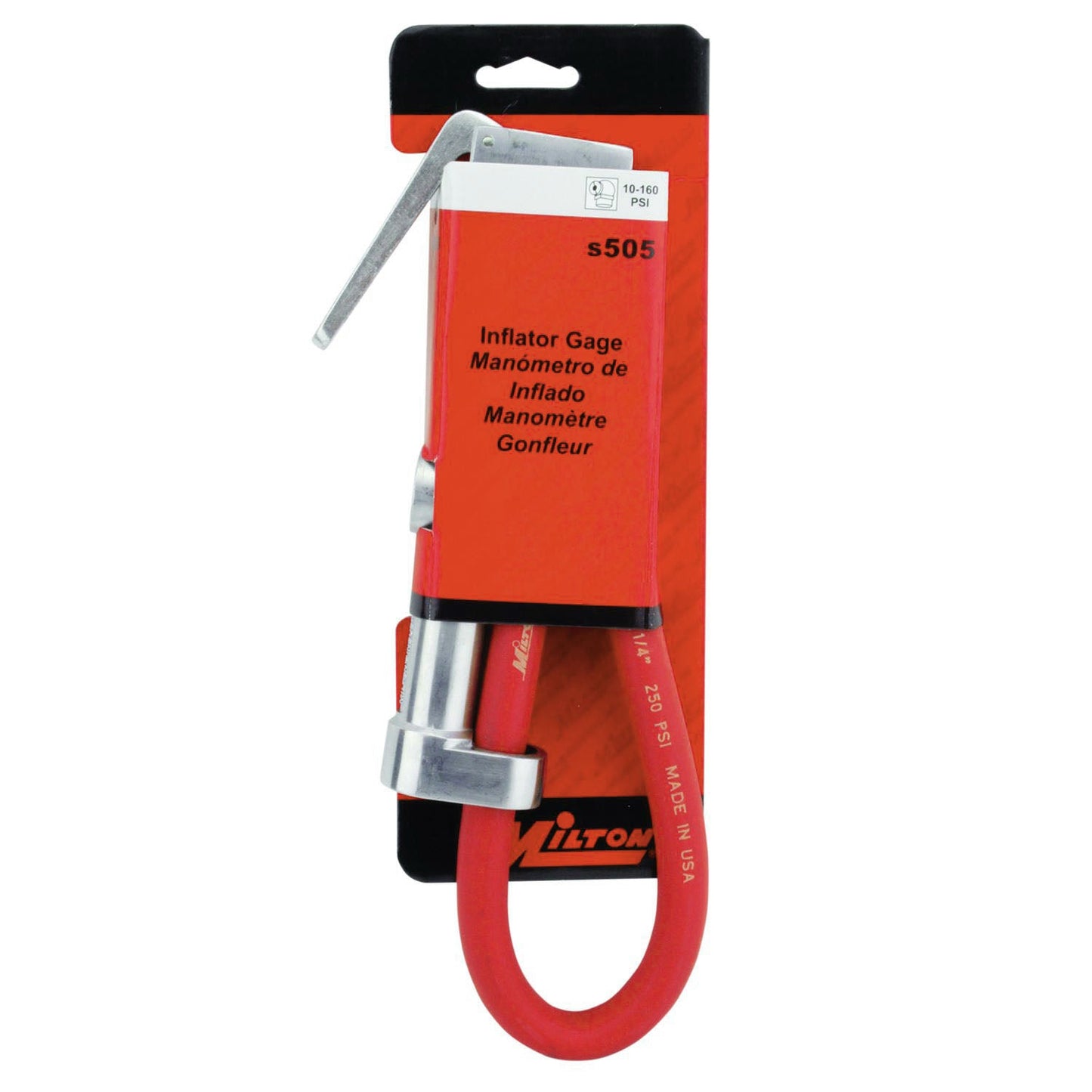 Milton S-505 Tire Inflator Gauge With Ball Foot Chuck 10 To 160 PSI USA Made(Single Head Air Chuck Tire Inflator Gauge 15 Hose Milton S 505)