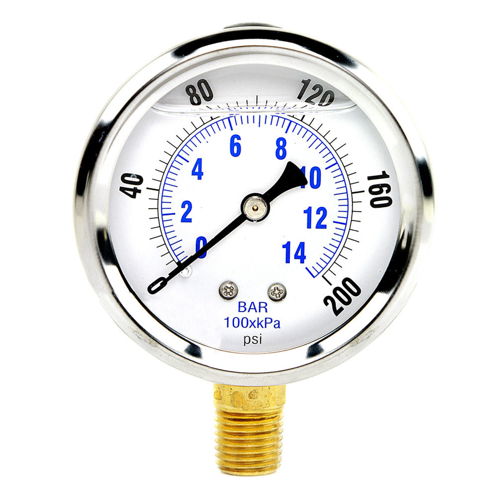 Liquid Filled 0-200 PSI Lower Side Mount Air Pressure Gauge With 2.5" Face(Liquid Filled 0 200 Psi Lower Side Mount Air Pressure Gauge With 2 5 Face)