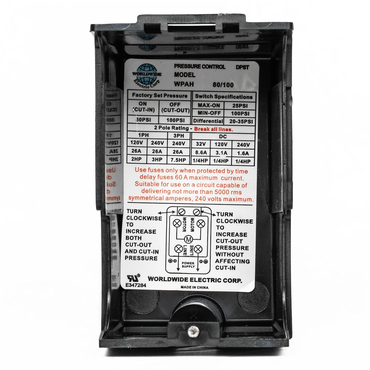 Heavy Duty 26 Amp Air Compressor Pressure Switch Control 80-100 PSI Single Port WPAH80/100(Wpah80 100 Pressure Switch)