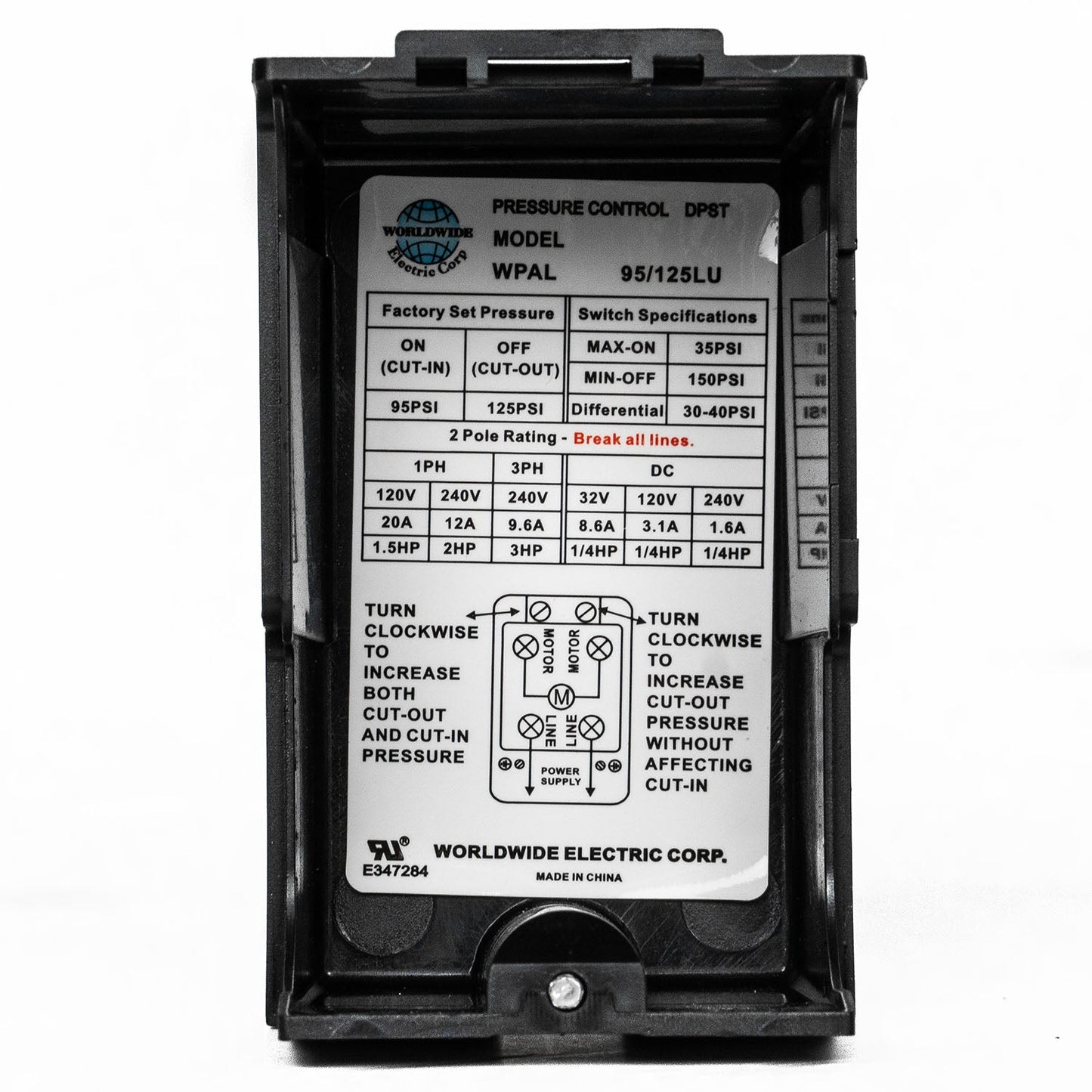 Single Port 95-125 PSI Air Compressor Pressure Switch Control 1/4" NPT 12 Amp(Wpal95 125u Pressure Switch)
