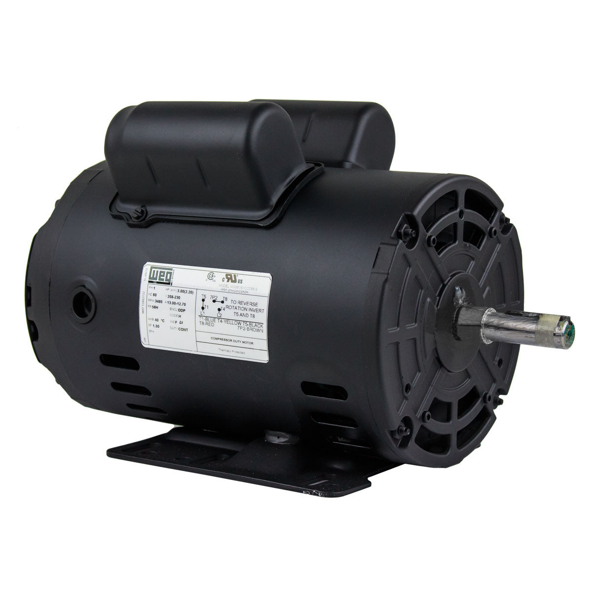  3 HP Single Phase Electric Motor 3480 RPM 56H Frame 208-230V ODP WEG 00336OS1CCD56-S(Weg 3 Hp Single Phase Electric Heavy Duty Compressor Motor 56 Frame 208 230v 3450 Rpm)
