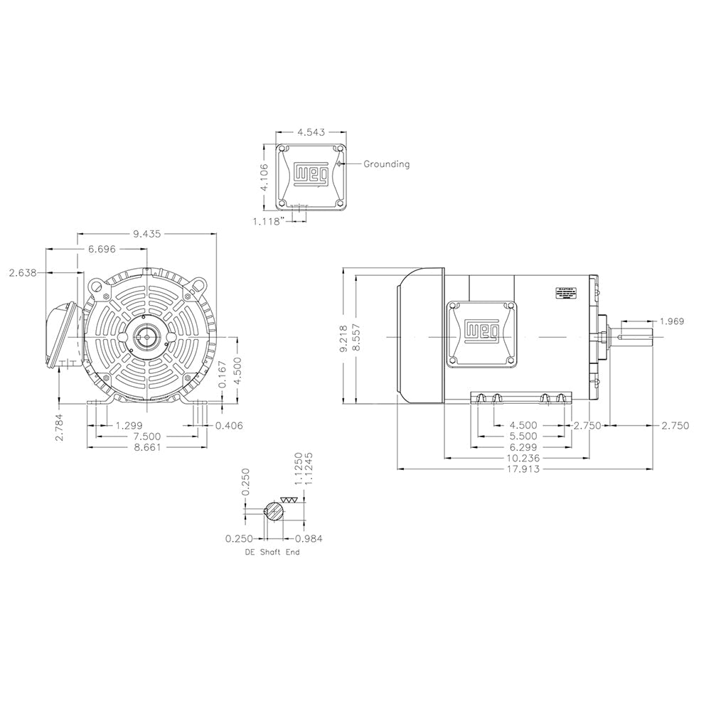  5 HP 3 Phase Electric Motor 3500 RPM 182/4T Frame 230/460V TEFC WEG(5hp Electric Motor 184t Frame 3600 Rpm Three Phase Weg Farm Duty Tefc Enclosed)