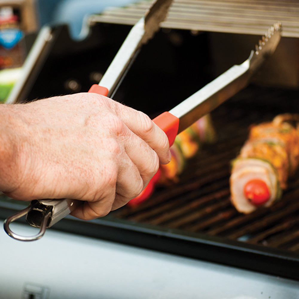  Mr. Bar-B-Q Stainless Steel Tongs Locking And Non Slip Easy Grip Handles 02802Y(Mr Bar B Q Easy Grip Locking Tongs 02802y)