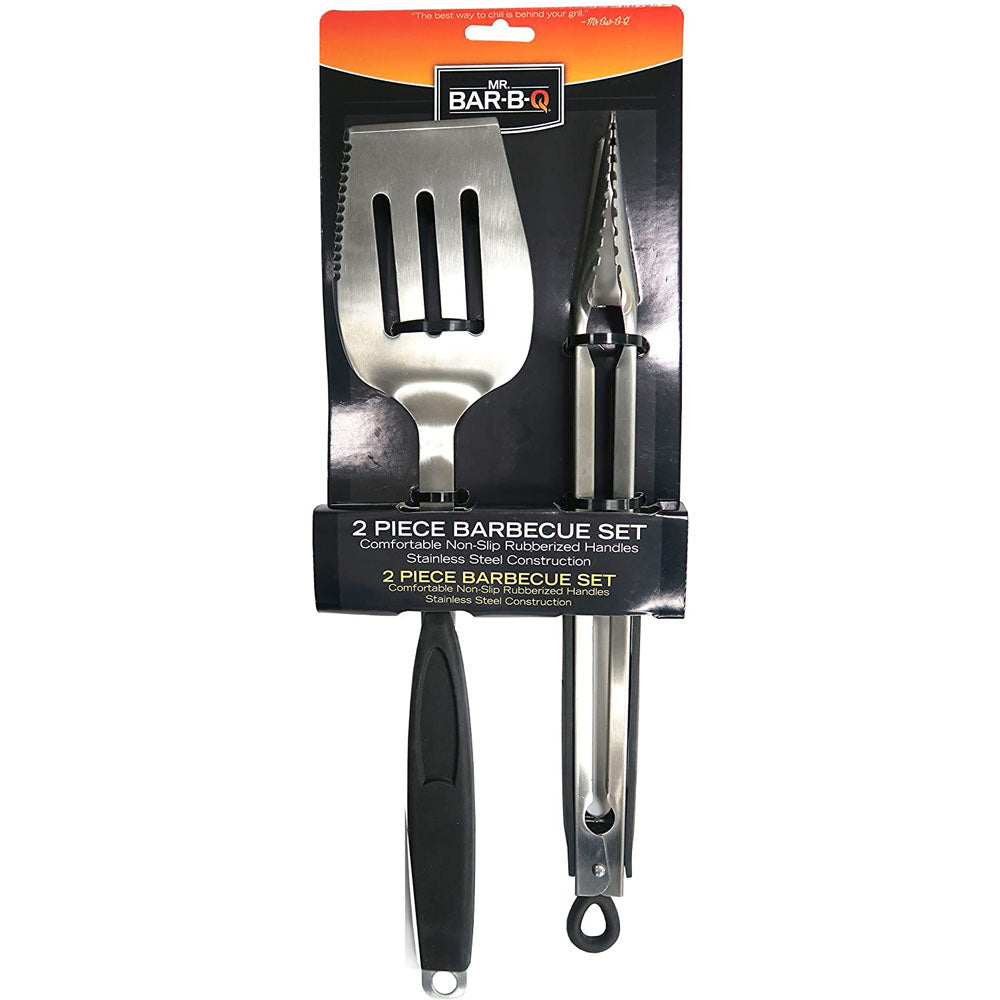  Mr. Bar-B-Q 2 Piece Grill Set Easy Grip Steel Locking Tongs And Spatula 02939Y(Mr Bar B Q 2 Piece Barbecue Set 2 In 1 Spatula And Locking Tongs 02939y)