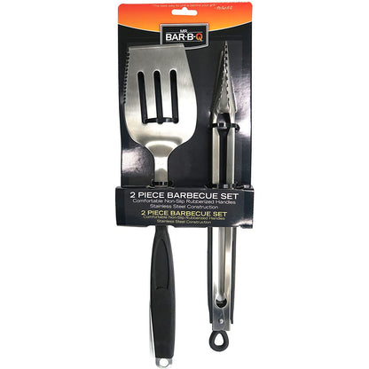  Mr. Bar-B-Q 2 Piece Grill Set Easy Grip Steel Locking Tongs And Spatula 02939Y(Mr Bar B Q 2 Piece Barbecue Set 2 In 1 Spatula And Locking Tongs 02939y)
