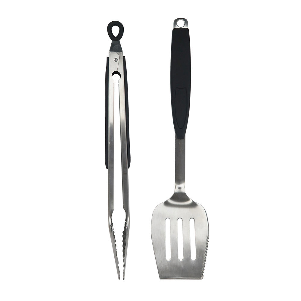  Mr. Bar-B-Q 2 Piece Grill Set Easy Grip Steel Locking Tongs And Spatula 02939Y(Mr Bar B Q 2 Piece Barbecue Set 2 In 1 Spatula And Locking Tongs 02939y)