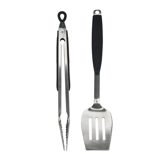  Mr. Bar-B-Q 2 Piece Grill Set Easy Grip Steel Locking Tongs And Spatula 02939Y(Mr Bar B Q 2 Piece Barbecue Set 2 In 1 Spatula And Locking Tongs 02939y)