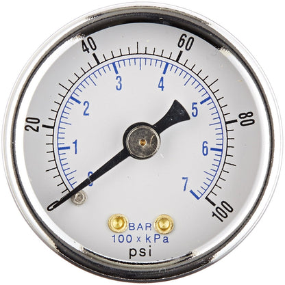  1/8" NPT Air Pressure Gauge 0-100 PSI Back Mount 1.5" Face Black Steel Case(1 8 Npt 0 100 Psi Air Pressure Gauge Center Back Mount With 1 5 Face)