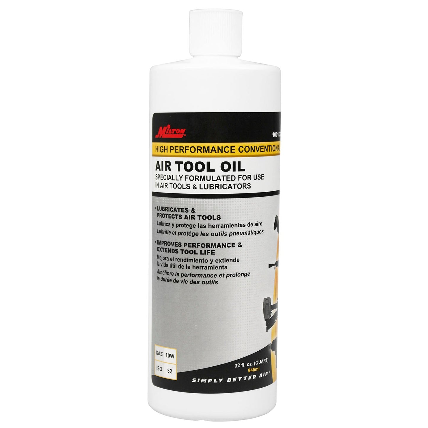  Milton Pneumatic Air Tool Oil Lubricant 32 Oz 10W ISO 32 Non-Synthetic 1001-32(32 Oz Milton High Performance Pneumatic Tool Oil Sae 10w Iso 32 1001 32)