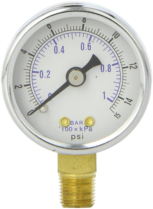  1/8" NPT 0-15 PSI Air Pressure Gauge Lower Side Mount With 1.5" Face(1 8 Npt 0 15 Psi Air Pressure Gauge Lower Side Mount With 1 5 Face)