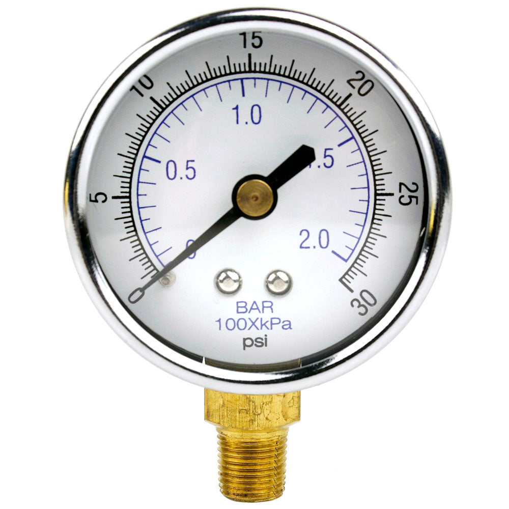  1/8" NPT Air Compressor Lower Mount Pressure Gauge 0-30 PSI Side Mnt WOG 2" Face(1 8 Npt Air Compressor Lower Mount Pressure Gauge 0 30 Psi Side Mnt Wog 2 Face)