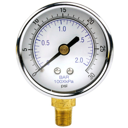 1/8" NPT Air Compressor Lower Mount Pressure Gauge 0-30 PSI Side Mnt WOG 2" Face(1 8 Npt Air Compressor Lower Mount Pressure Gauge 0 30 Psi Side Mnt Wog 2 Face)
