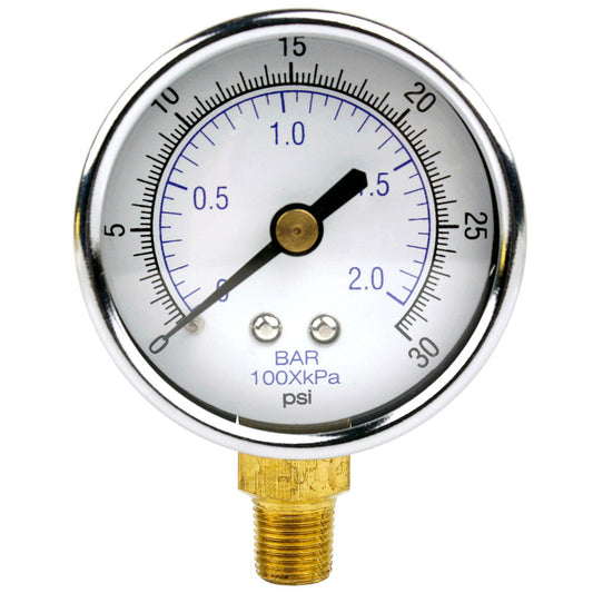  1/8" NPT Air Compressor Lower Mount Pressure Gauge 0-30 PSI Side Mnt WOG 2" Face(1 8 Npt Air Compressor Lower Mount Pressure Gauge 0 30 Psi Side Mnt Wog 2 Face)