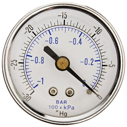  1/4" NPT 0 To -30 PSI Vacuum Air Pressure Gauge Center Back Mount With 2" Face(1 4 Npt 0 To 30 Psi Vacuum Air Pressure Gauge Center Back Mount With 2 Face)