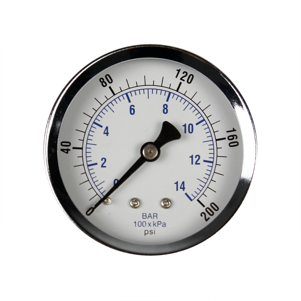  200 PSI 14 BAR 1/4" Male NPT Center Back Mount Steel Case 2.5" Gauge, Black(2 5 0 200 Psi 1 4 Nptm Cbm Black Steel Case Gauge)