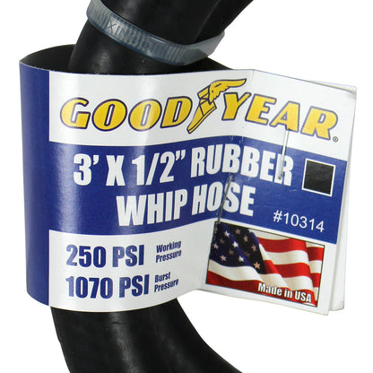  Goodyear 3' X 1/2" Rubber Air Hose Whip 250 PSI USA Made 1/2" NPT 10314(Goodyear 3 X 1 2 Rubber Air Hose Whip 250 Psi Usa Made 1 2 Npt Lead In Hose)