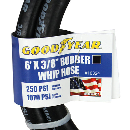  Goodyear 6' X 3/8" Rubber Air Hose Whip 250 PSI 1/4" NPT USA Made 10324(Goodyear 6 X 3 8 Rubber Air Hose Whip 250 Psi Usa Made 1 4 Npt Lead In Hose 1)