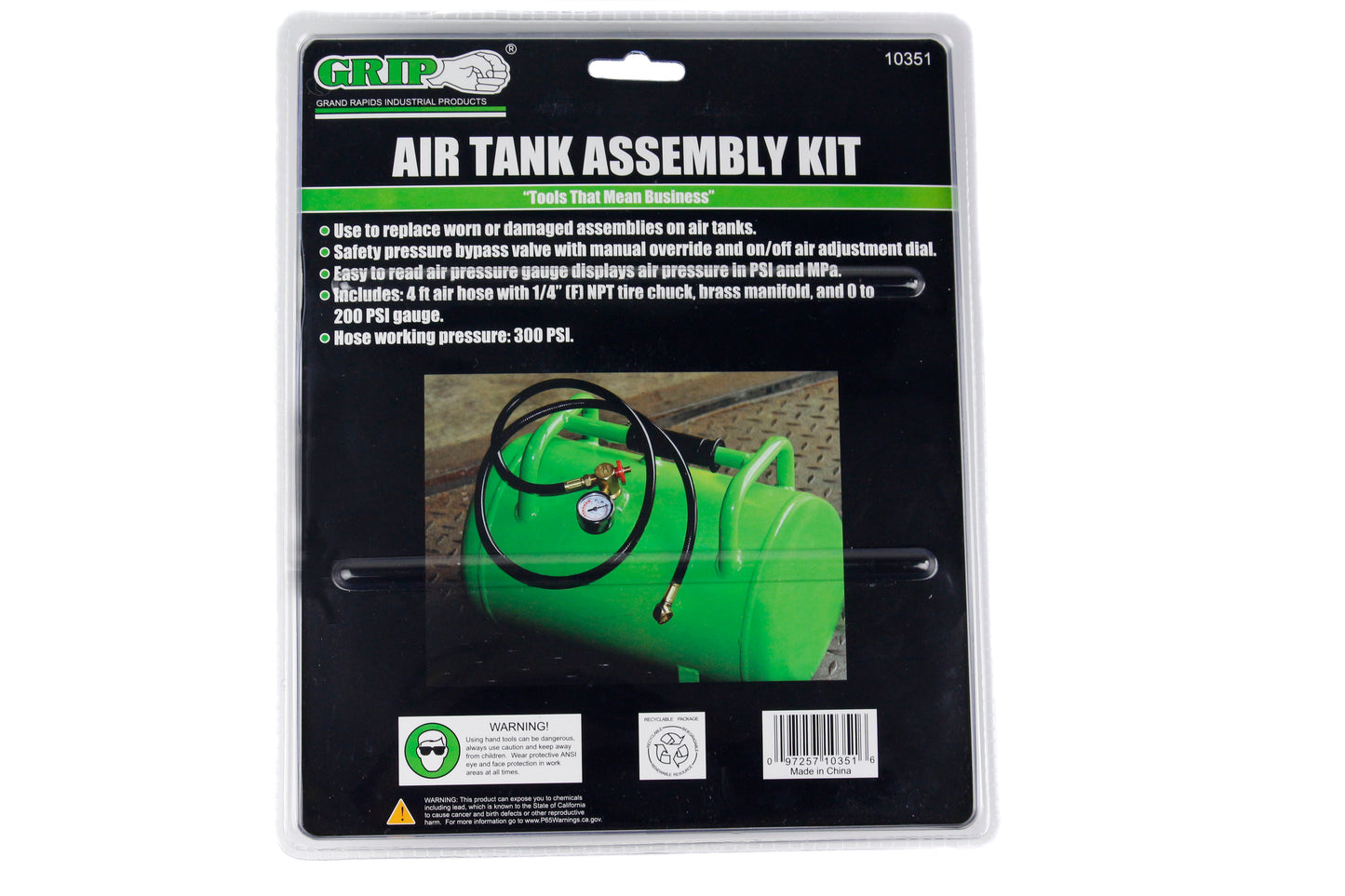  Air Tank Assembly Kit 4 Ft Hose 0-200 PSI Gauge 1/4" NPT Tire Chuck GRIP 10351(Air Tank Assembly Kit 4 Ft Hose 0 200 Psi Gauge 1 4 Npt Tire Chuck Grip 10351)