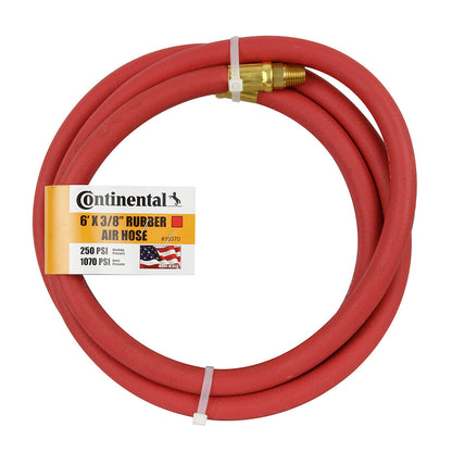  Continental Rubber Air Hose 6 Feet X 3/8 Inch 250 PSI Oil-Resistant Red 10370(Continental 6 X 3 8 Red Whip Hose)