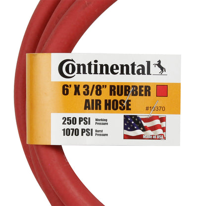  Continental Rubber Air Hose 6 Feet X 3/8 Inch 250 PSI Oil-Resistant Red 10370(Continental 6 X 3 8 Red Whip Hose)