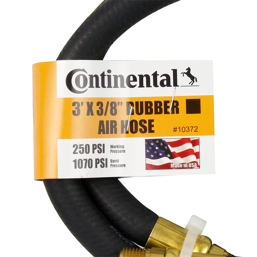  Continental Air Hose 3/8 Inch MNPT Fittings 250 PSI Oil-Resistant Rubber 3 Ft(Continental 3 X 3 8 Black Whip Hose)