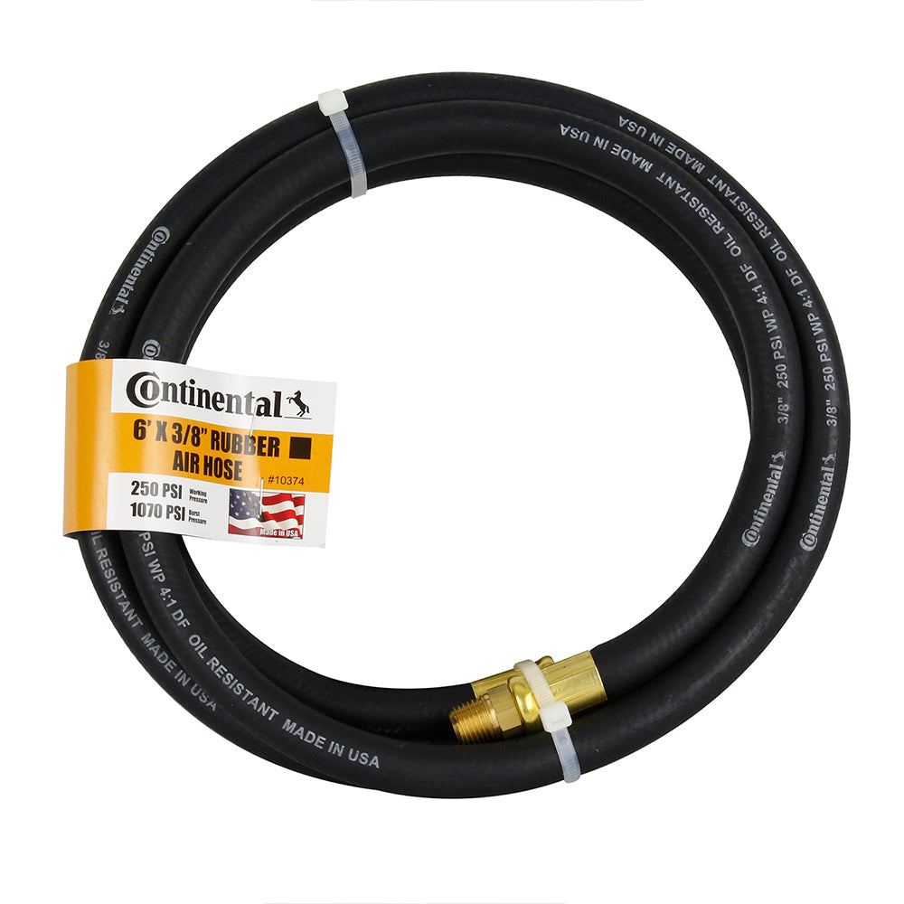  Continental Rubber Air Hose 6 Feet X 3/8 Inch 250 PSI Oil-Resistant Black 10374(Continental Air Hose 3 8 Inch Mnpt Fittings 250 Psi Oil Resistant Rubber 6 Ft)