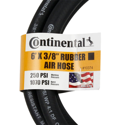  Continental Rubber Air Hose 6 Feet X 3/8 Inch 250 PSI Oil-Resistant Black 10374(Continental Air Hose 3 8 Inch Mnpt Fittings 250 Psi Oil Resistant Rubber 6 Ft)