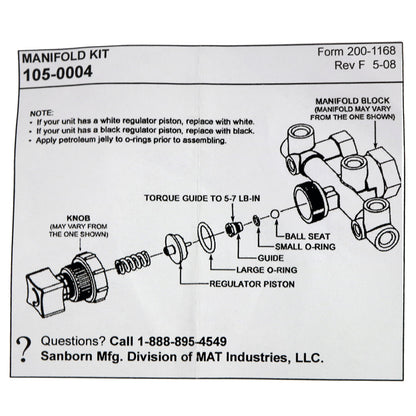  Sanborn Coleman Powermate Air Compressor 105-0004 Regulator Manifold Repair Kit(Sanborn Coleman Powermate Air Compressor 105 0004 Regulator Manifold Repair Kit)